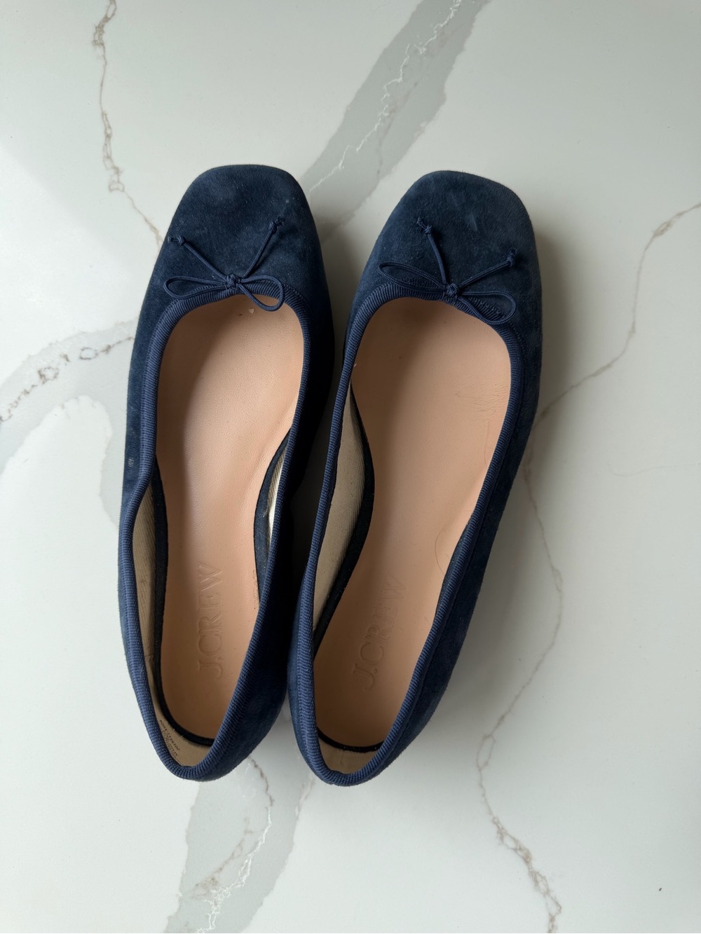 J. Crew Navy Suede Square-Toe Ballet Flats